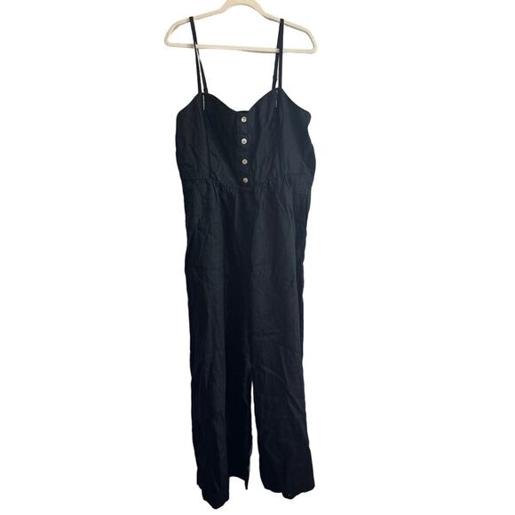 NWT Madewell Sleeveless Wide-Leg Jumpsuit in 100% Linen Black 14 *Broken Zipper* - Picture 4 of 10
